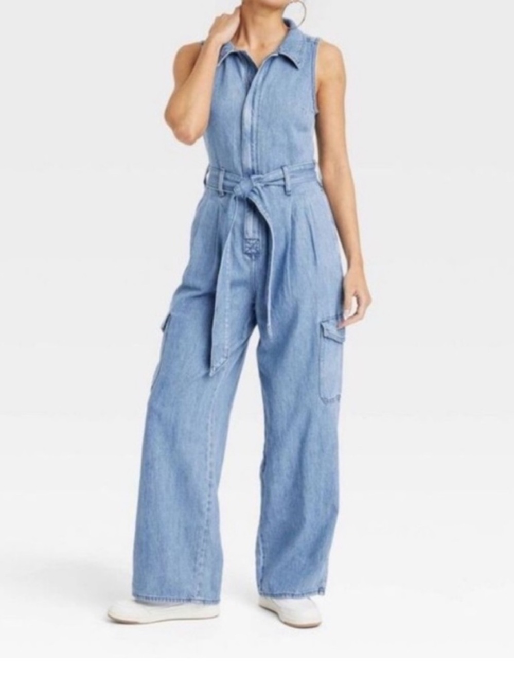 Denim Sleeveless jumpsuit with Belt